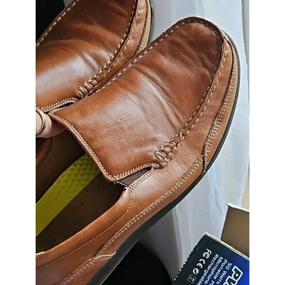 Vionic Preston Leather Moc‎ Toe Orthotic Loafers Cognac Slip-On Size 9